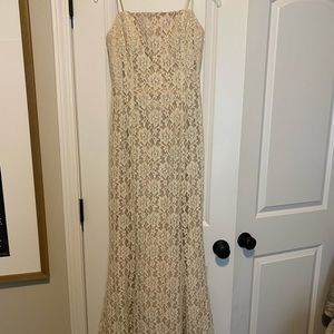 White/Champagne lace Long formal gown